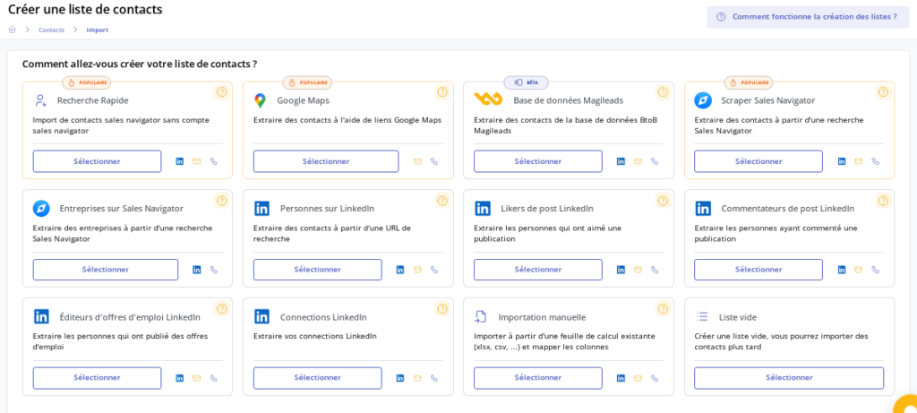 Lista de contactos de Magileads - campañas de correo electrónico
